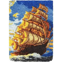 Latch Hook Rug Kits 60 x 40 cm DIY Latch Rug Sets for Beginners Adults Kids Sailboat Home Carpet Making Crafts Latch Hook Craft Kits for Home Decoration