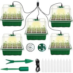 Indoor Greenhouse Propagator with Plant Lamp, 5 Pieces Mini Greenhouse Propagation Set Seedling Starter Trays Greenhouse Propagation Tray Windowsill Set with Light and Lid for Seedling Plant