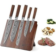 Captain Cut 6-Piece Stainless Steel Kitchen Knife Set with Magnetic Knife Block I 5 Chef's Knives in Set with Knife Holder Made of Acacia Wood