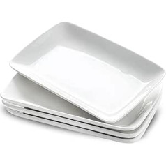 UIBFCWN Set of 4 Rectangular Porcelain Plates, 10 x 6 Inch, Rectangular Porcelain Plates, Dinner Plates for Meat, Antipasti, Sushi, Dish etc.