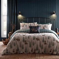 Dreams & Drapes Lodge Bear Walks Brushed Cotton Duvet Cover Set, King, Natural