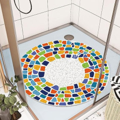 Safety Shower Mat, Non-Slip, 60 x 60 cm, Soft Comfort Bath Mats with Drainage Holes, PVC-Loofah Shower Mats for Wet Areas, Quick Drying (Round-2)
