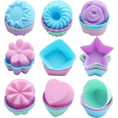 To encounter Pack of 36 Silicone Cupcake Baking Cups Non-Stick Muffin Cases 9 Moulds Reusable Silicone Cake Moulds Easy to Clean Muffin Moulds Oven Microwave Dishwasher Safe