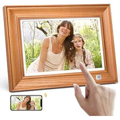 KODAK Digital Picture Frame WLAN Digital Picture Frame 10 Inch with 32 GB Memory, Wooden Electronic Picture Frame with FHD 1920 x 1200 Touch Screen, Share Photos, Videos, Music with Your Loved Ones