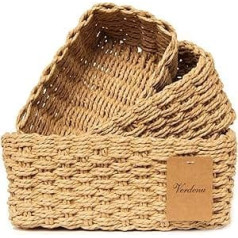 Verdenu Set of 3 Storage Baskets, Basket Storage Made of Recyclable Paper Rope, Braided Basket for Drawers, Tabletops, Dressers, Kitchens, Living Rooms