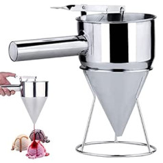 Kolbentrichter, Edelstahl Teigportionierer, Pfannkuchen Teigspender, Batter Trichter, Fülltrichter, Backtrichter mit Griff & Gestell, für Home Kitchen Bäckerei, 1,2 L (Silber)