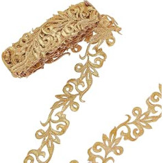 nbeads 4 m Gold Embroidery Polyester Ribbons, 3.5 mm Wide Metallic Lace Trim Iron on Metallic Flower Lace for Sewing Costumes Dresses Home Decor Garment Accessories