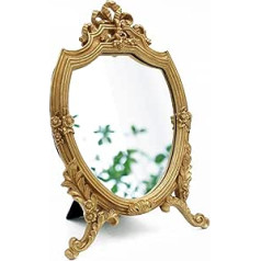 Eaoundm Dekorativer Wandspiegel, antiker goldfarbener Harzrahmen, Make-up-Spiegel, Tischspiegel, für Schlafzimmer, Wohnzimmer, Kommode, Dekor, 21,6 x 33 cm (B x L)