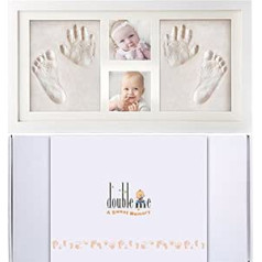 Doubleme Baby Bilderrahmen für Handabdruck und fußabdruck, Echtholz Babyrahmen mit Sicheren Abdruckmasse, Einzigartiges Geschenk für Neugeborene, Zwillinge,Baby Dusche oder Kinder Geburtstagsgeschenke