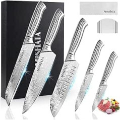 MOSFiATA Kitchen Knife Set, Stainless Steel, 5 Pieces Kitchen Knife Sets, Chef's Knife, Santoku Knife, Utility Knife, Bread Knife, Paring Knife, with Finger Guard and Gift Box