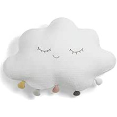 Mamas & Papas White Cloud Cushion with Pom Pom, Soft and Playful, Ideal for a Cosy Children's Room, White Cloud Design