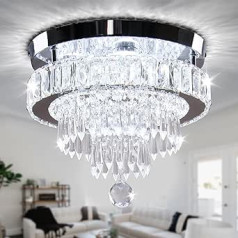 11.8 Inch Crystal Chandelier LED Crystal Flush Mount Ceiling Light Modern Crystal Chandelier for Bedroom Dining Room Hallway (6500 K Cool White) Without Remote Control