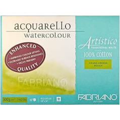 Fabriano Artistico Acquarello Watercolour, Natural White, Coarse Grain, 45.5 x 61 cm, 10 Sheets 300 g/m², High-Quality Artist Watercolour Cardboard, Glued on 4 Sides, Vegan