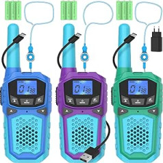 Bobela Walkie Talkie for Adults and Children, Radio Set Rechargeable 3 km Range VOX Walki Talki with USB Charger Outdoor Toy from 3 4 5 6 7 8 9 10 Years