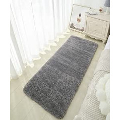 Bathroom Rug Non-Slip 60 x 150 cm, Soft Fluffy and High Pile Bath Mat, Absorbent Bath Mat for Bathroom, Washable Bath Mat for Bath, Shower and Bedroom, Grey Bath Mat, Large