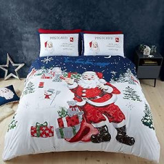 Catherine Lansfield Santa's Reversible Duvet Cover Set With Pillow Case - Navy Blue - Single