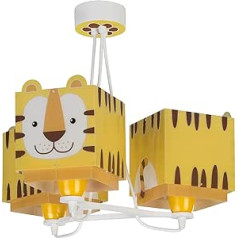 Dalber Lamp Children's Room, Children's Lamp, Pendant Light, Ceiling Light, Children's Room, 3 Lights, Little Tiger Animals, Yellow, 64567, E27