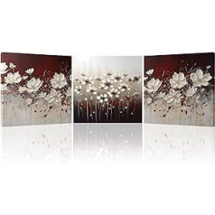 Piy Painting Elegant Flowers Canvas Pictures, Set of 3, Wall Art, Canvas Painting, Floral Photo on Canvas, Art Prints on Canvas with Built-in Frame for Living Room, Bathroom, Yoga Room (30 x 30 cm)