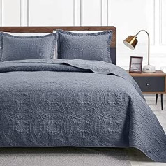 Love's cabin Bedspread 220 x 240 cm, Blue, Ultra Soft Bed Quilt Lightweight Microfibre Bedspreads Bed Throw 220 x 240 cm, Modern Bedspread with Coin Pattern for All Seasons (without Pillowcase)