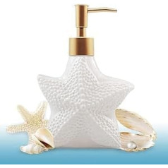 Starfish Shape Soap Dispenser White Ceramic Lotion Bottle with Elegant Golden Matte Pump Ocean Theme Decor for Kitchen Sink or Bathroom