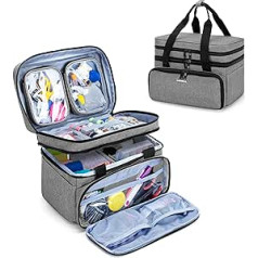 BAFASO Double Layer Sewing Kit Bag, Sewing Accessories Organiser Bag with Large Space and Lots of Compartments, Sewing Storage Bag for Crochet Hooks, Sewing Thread and Sewing Tools, Grey (Without
