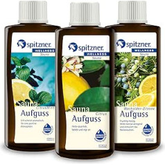 Spitzner Saunaaufguss Set Citrus (3 x 190 мл) – Wellness Sauna, natürliches Saunaöl mit Fratischem Saunaduft Citrus, Citrus-Mint und Wacholder-Zitrone