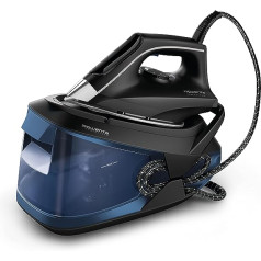 Rowenta Powersteam VR8315 High Pressure Ironing Station 6.2 Bar, Steam Burst 340 g/min, Continuous Steam Output 120 g/min MicroSteam Sole with 1.7 L Container and Eco Mode, for All Textiles, Black/Blue