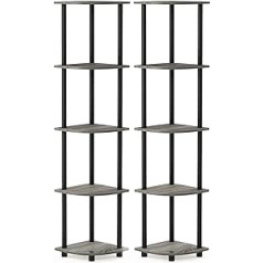 Furinno Turn-N-Tube 5-Tier Corner Display, Multi-Purpose Bookcase, Storage Shelf, Round Tubing, Set of 2, French Oak/Black 29.5 x 29.5 x 146.6 cm