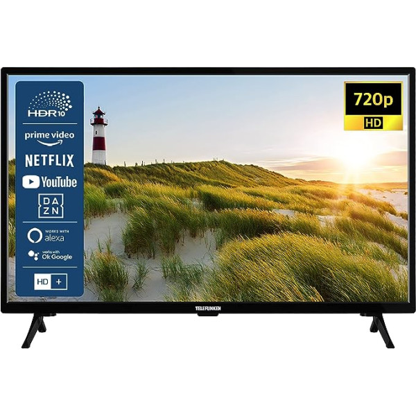 TELEFUNKEN D32H550X1CWT 32 Inch TV/Smart TV (HD Ready, HDR, Triple Tuner, Dolby Audio) - 6 Months HD+ Included [2023], Black