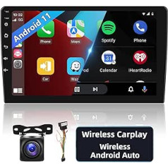 Car Radio Android 11 with Apple Carplay Wireless Android Car 2Din Radio Navi 9 Inch Screen Touchscreen Bluetooth/GPS Navigation/FM RDS Radio Car Multimedia Player, WiFi/USB/Reversing Camera