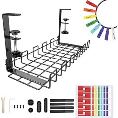 Dechoga Cable Management Under Desk, Black Underdesk Cable Organiser, Shelf No Drilling Metal Wire Cable Holder Shelf Under the Cable Basket Clampable for Desks and Offices