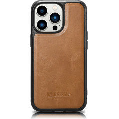 Icarer Чехол обтянутый натуральной кожей для iPhone 14 Pro Max Leather Oil Wax светло-коричневый