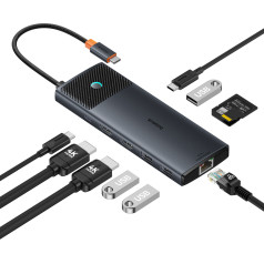 Адаптер-концентратор 10 в 1 USB-C на USB-C PD / 3 порта USB-A / 2 порта HDMI / RJ-45 / SD / TF, черный