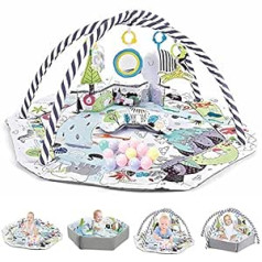 TFDER Baby Play Blanket with Play Arch, Multifunctional Play Arch for Newborns with 7 Removable Sensory Toys, Crawling Blankets for Babies and Children from 0+ Months (White/Grey)