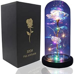 Timisea Luxury Galaxy Rose Flower Gift in Glass Dome with LED Fairy Lights for Her, Romantic Gifts Infinity Shines Enchanted Rose on Valentine's Day Mother's Day Christmas Birthday Wedding