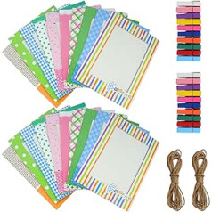Roellgs 20 Pieces DIY Creative Paper Frame Picture Pad Hanging Album Holder with Mini Clip and Hemp Rope, 11.5 x 15.5 cm, Suitable for Home Wall Decoration (Colour)