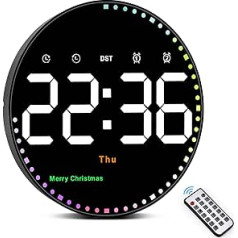 Large Digital Wall Clock with Remote Control, 10 Inch Wall Clock Digital Clock, LED Wall Clock Digital Alarm Clock with Date/Day/Temperature/Timer/Countdown/2 Alarms, Wall Clock without Ticking for