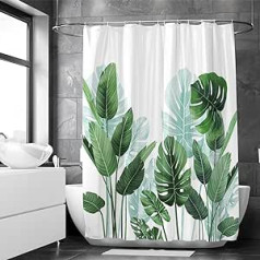 Loti Living Anti-Mould Shower Curtain 180 x 200 cm - Strelitzia Polyester - Includes Rings - Shower Curtains - Shower Curtain Anti Mould - Shower Curtain Bath - Shower Curtain Plants