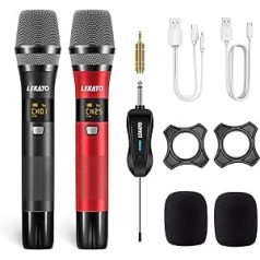 LEKATO Wireless Microphone, Dual Cordless Metal Dynamic Mic System Vocal Microphones and Receiver with 25 Channels Wireless Microphone for Karaoke Vocals Wedding DJ Party Speech Church Class 160ft