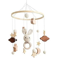EXQULEG Baby Bed Mobile Baby Wind Chime, Clouds and Small Rabbit Hanging, Wooden Mobile Baby Nursery Hanging Bed Bell, Gift for Baby Girls or Boys, Rattle Toy (B)