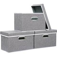 Yawinhe Storage Box with Lid, Foldable Linen Cloth, Clothes, Storage Basket for Towels, Books, Toys, Clothes