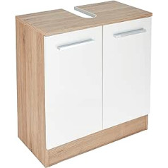 Pelipal Quickset 380 Vanity Unit in White Gloss / Sanremo Oak Terracotta, 60 cm Wide, Sink Cabinet without Sink with 2 Doors