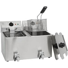 METRO Professional Electric Fryer GDF3028 Double Chamber Stainless Steel Deep Fryer 2 x 8 Litre 2 x 3250W Fast Heating with Lid Safety Thermostat Cold Zone Non-Slip Feet