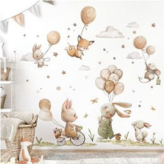 DEKO KINDERZIMMER Wall Sticker Forest Animals Boho Wall Sticker Baby Room Beige Balloons Stars Wall Sticker Children's Room Self-Adhesive Wall Decoration DK1145-05