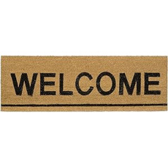 Relaxdays Fußmatte lang Kokos 40 x 120 cm mit Spruch WELCOME Kokosmatte als Fußabtreter für breite Türen Innen und Außen mit rutschfester Gummi-Unterseite als Türvorleger und Türmatte, natur