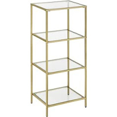 Vasagle Bathroom Rack, Standing Rack, Kitchen Rack, Hallway Rack, Living Room Rack, Plant Rack with 4 Shelves, Tempered Glass Rack, Sturdy, Easy Assembly, Living Room, Bedroom, Office, Golden LGT28G