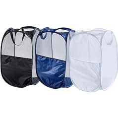 Webeasy Laundry Basket with Heavy Duty Handles, Portable Mesh Laundry Bag with Handles, Ideal for Home, Nursery, College Dorm, Travel (Black, Navy, White)