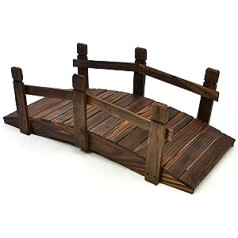 Nexos small wooden bridge, pond bridge, decorative garden bridge with rails, brown.