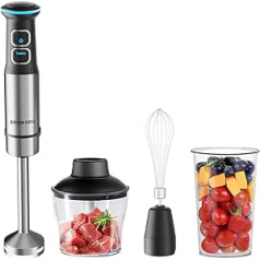 Sroworo 1500 W Professional Hand Blender, SROWORO 4-in-1 Hand Blender, Multifunctional Hand Blender with 21 Adjustable Speeds, Soup Mixer, 600 ml Chopper, 800 ml Measuring Cup, Whisk