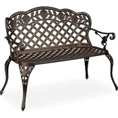 Relaxdays Garden Bench, 2 Seater, Roses, Patio, Balcony, Cast Aluminium, Antique Bench, 84 x 111.5 x 56 cm, Black/Bronze